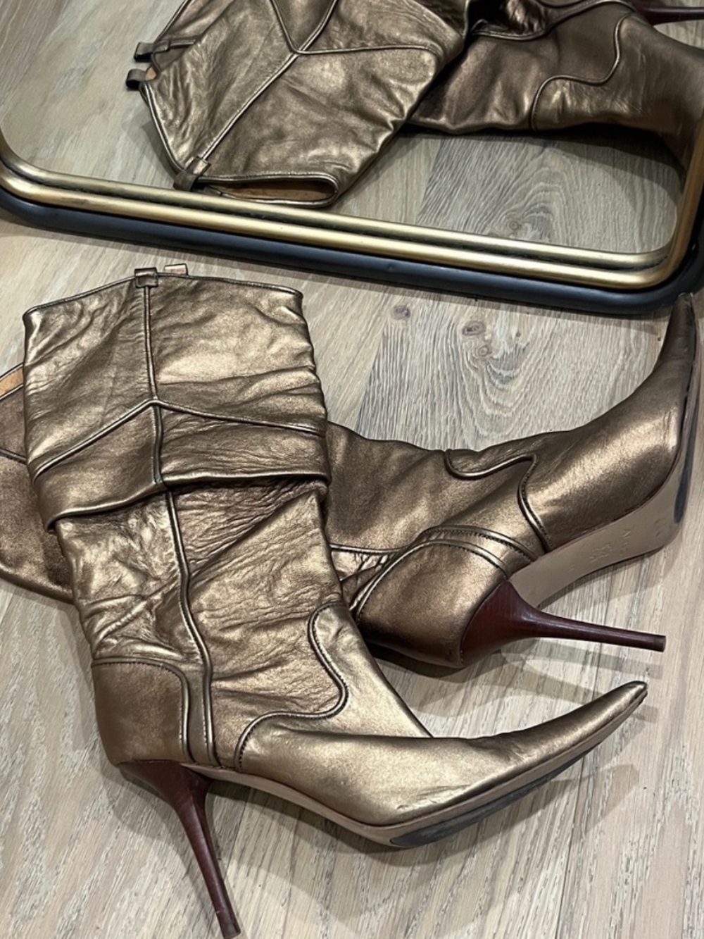 ALDO Pointed Toe Stiletto Boot in Bronze Gold Metallic size 41 (9/9.5)